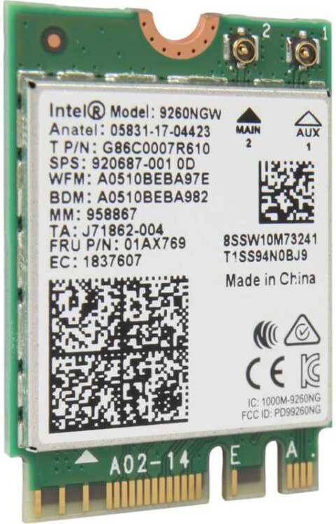 Intel ® Dual Band WLAN AC 9260 M.2