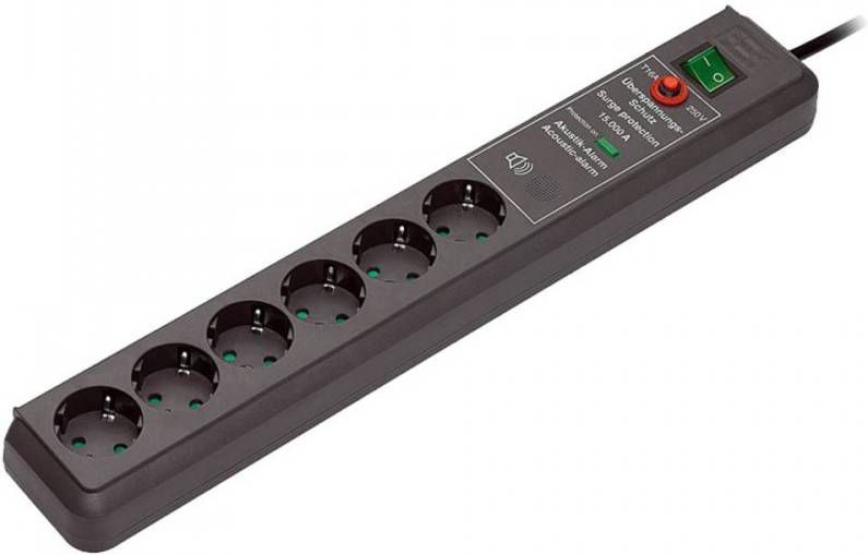 Brennenstuhl 1159540376 6 Voudige stekkerdoos met overspanningsbeveiliging Antraciet 3m