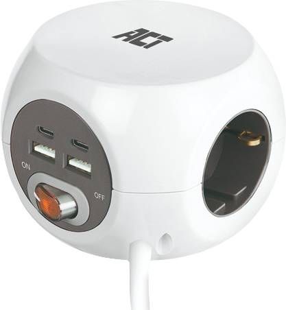 ACT stekkerdoos met 2 USB C en 2 USB A poorten 1, 5m