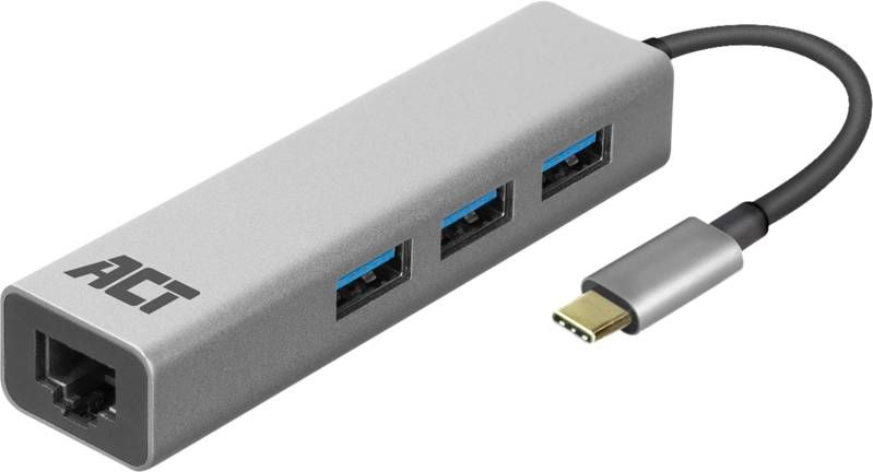 ACT USB C 3 poorts hub met ethernet