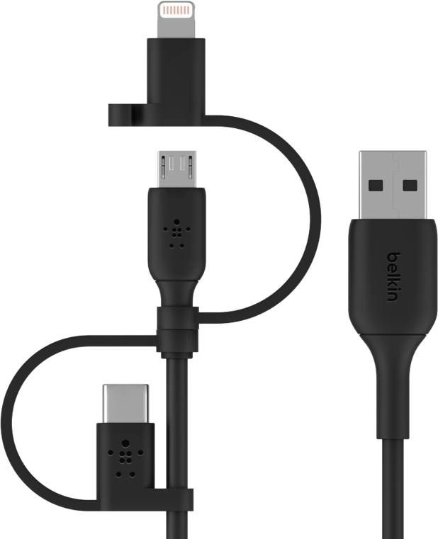 Belkin 3 in 1 Usb A naar Usb C/Lightning/Micro Usb Kabel 1m Kunststof Zwart