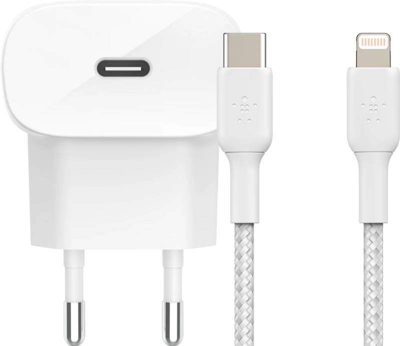 Belkin Power Delivery Oplader 20W + Lightning Kabel 1m Nylon Wit