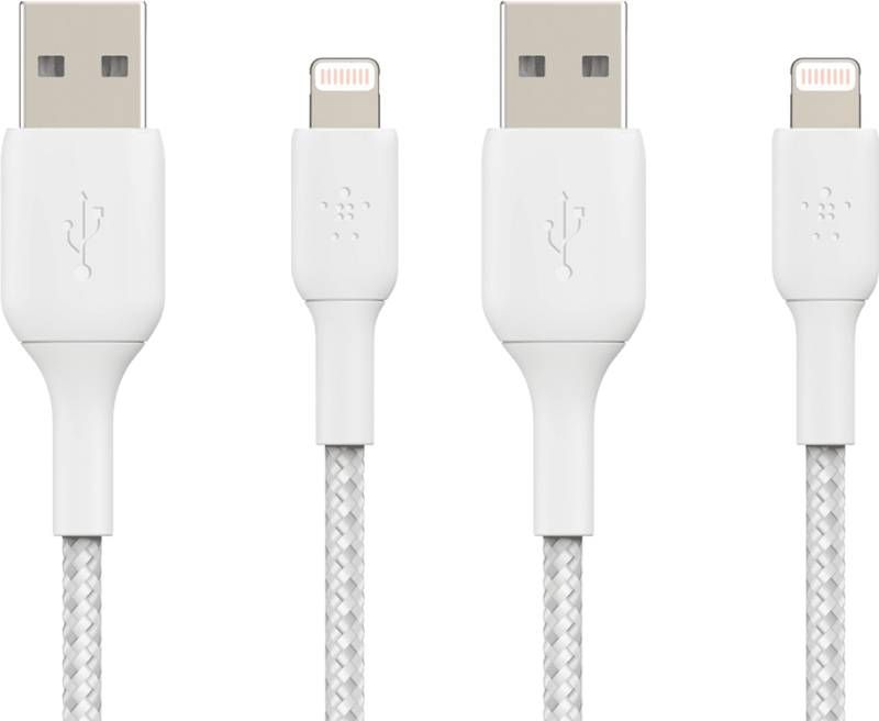 Belkin Usb A naar Lightning Kabel 1m Nylon Wit Duo Pack