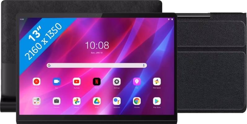 Lenovo Yoga Tab 13 128GB Wifi Zwart + Just in Case Smart Tri Fold Book Case Zwart