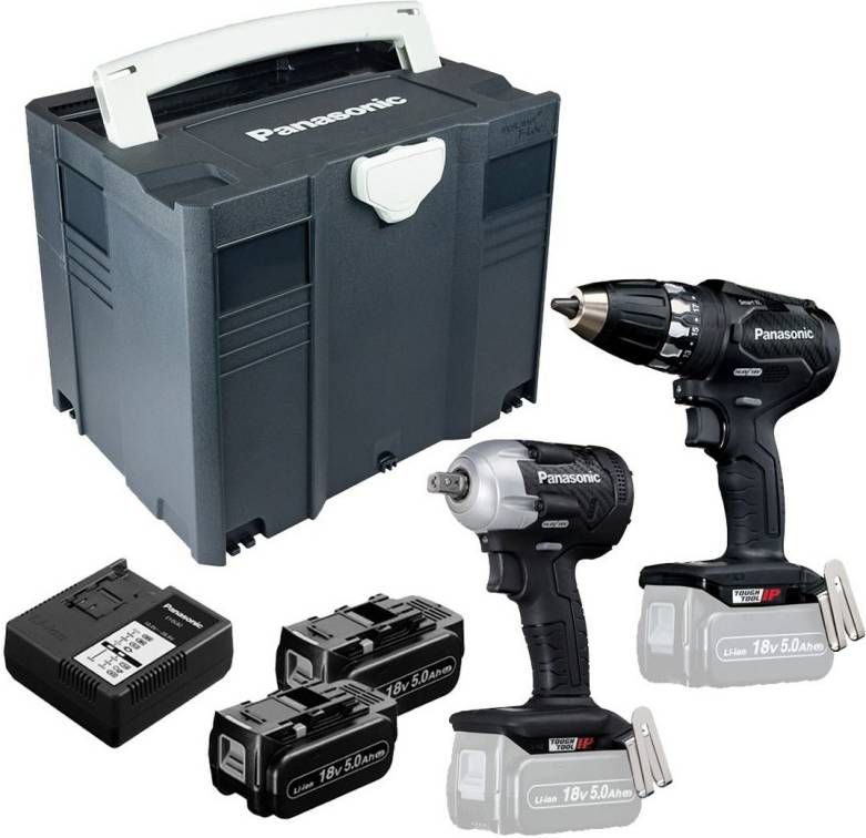 Panasonic EYC232LJ2G 18V Li Ion accu boor -/schroefmachine(EY74A3X)&amp, slagmoersleutel(EY75A8X)combiset(2x 5.0Ah accu)in systainer