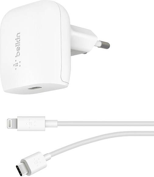 Belkin 20 Watt Powerdelivery Thuislader Met Lighting naar usb c kabel Wit