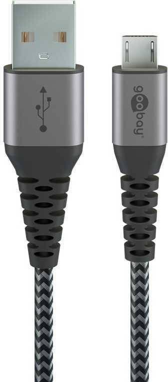 goobay Micro USB > USB A textiel kabel met metalen stekkers Kabel