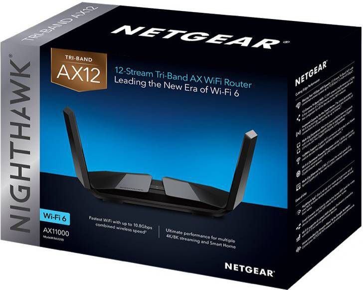 NETGEAR Nighthawk Tri band AX12 12 Stream AX1100 Tri Band Wi Fi 6 Router