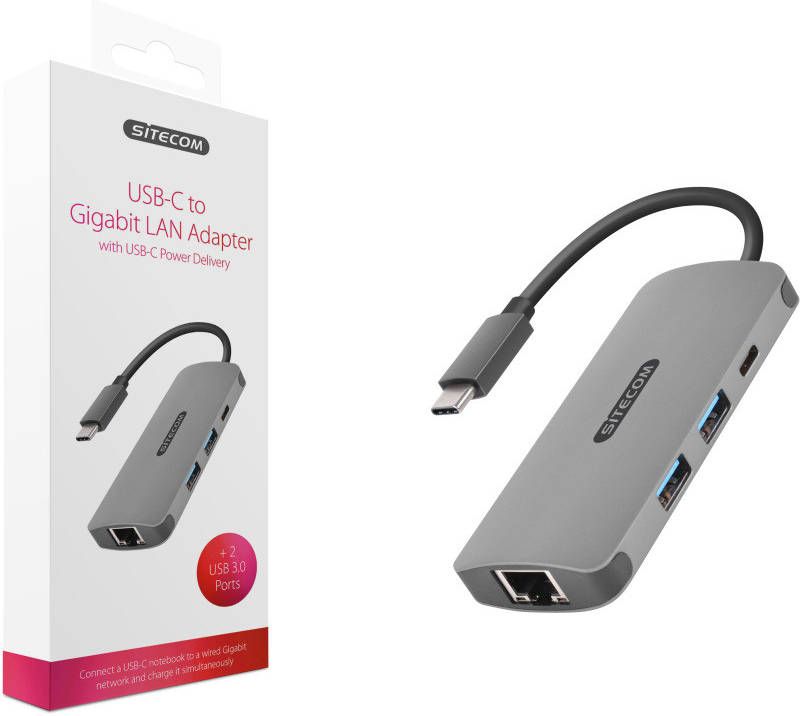 Sitecom USB Type C naar Gigabit Lan Adapter + USB C Power Delivery Netwerkadapter