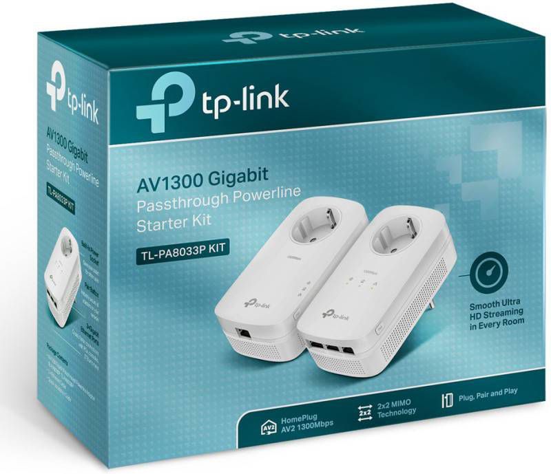 TP-Link TL PA8033P KIT AV1300 3 poorts Gigabit Passthrough Powerline Starterskit Powerline